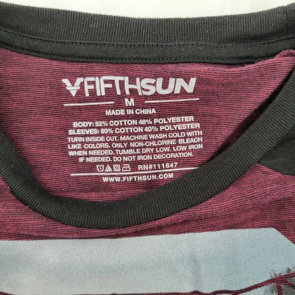 Fifth Sun T-Shirt Adult M Maroon Black Graphic Palm Trees Diamond Raglan Sleeve - Picture 3 of 8